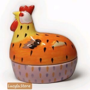Pfaltzgraff Secrets of Pistoulet Chicken 2-Pc Ceramic Box Jana Kolpen Farmhouse